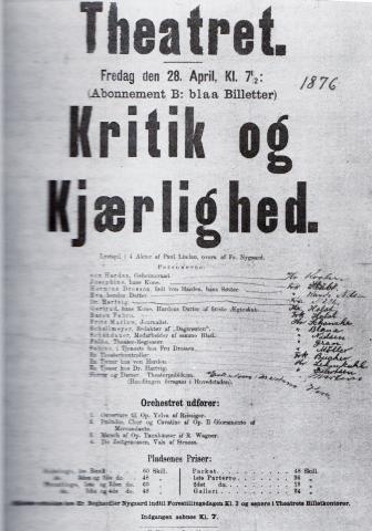 Teaterplakat, Kritik og kjærlighed, 1876