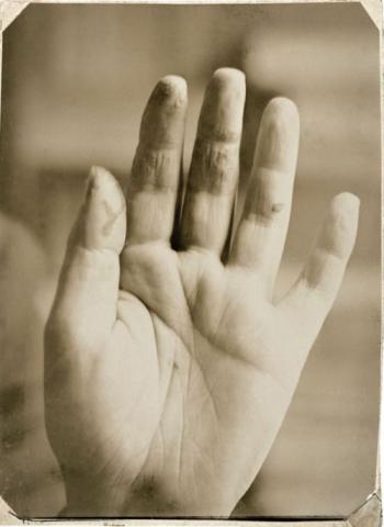 Fotografi av August Stridnbergs hånd 1895