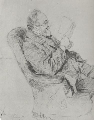 Edvard Munchs tegning av doktor Munthe som leser, 1882