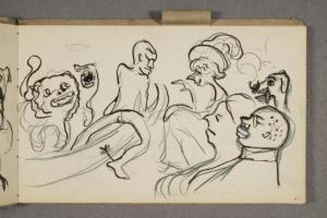 Edvard Munch Karikatur av Tulla Larsen og Gunnar Heiberg (1905)