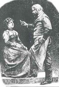 Illustrasjon av hypnotisør Carl Hansen som hypnotiserer en kvinne
