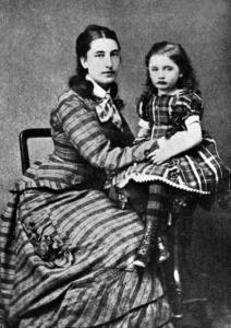 Victoria Benedictsson med datteren Hilma på hennes femårsdag 28.4.1878