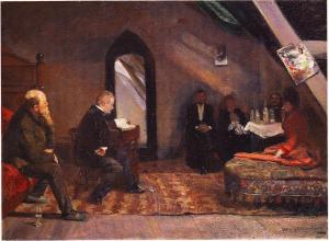 Oda og Christian Krohg: Oplesning i atelieret, 1889