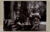 Fotografi av Poul Levin, Edvard Brandes og fru Dedichen som nyter et glass i hagen